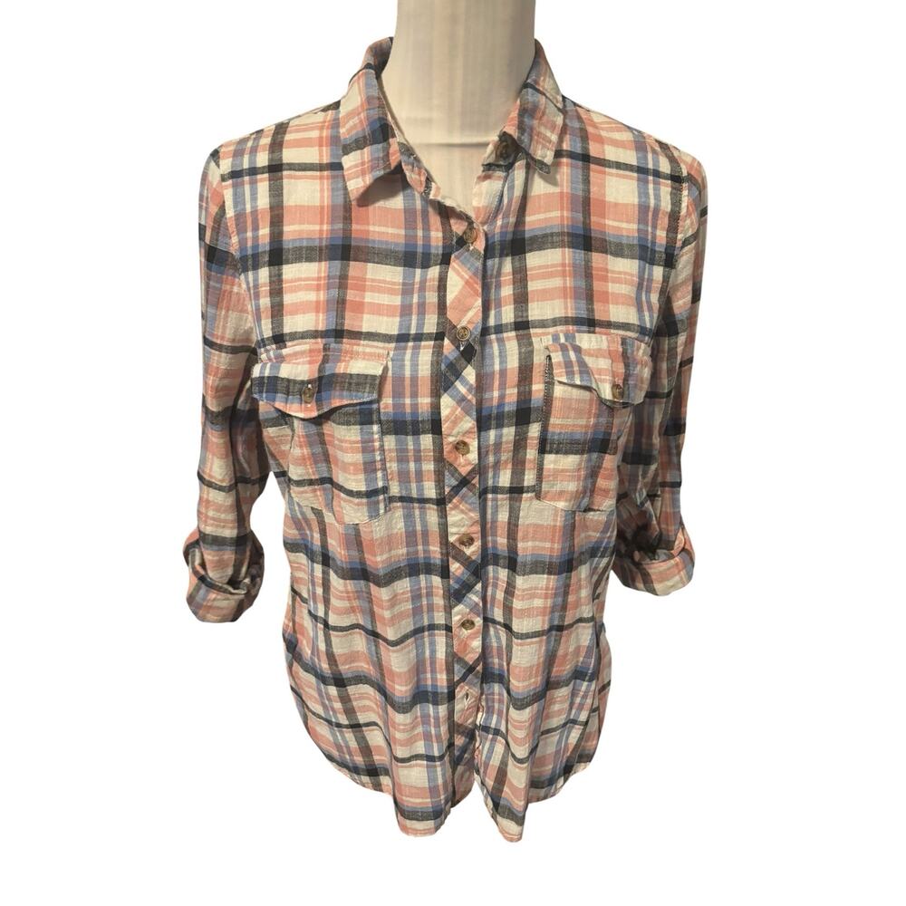 ambiance Pink & Blue Plaid Button Down Size M